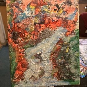 Abstract Canvas Art with Red and Green Accents
